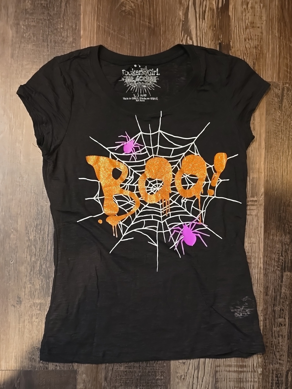 Rocker Girl 'Boo!' Halloween Graphic Tee for women, sz L, burn-out tee